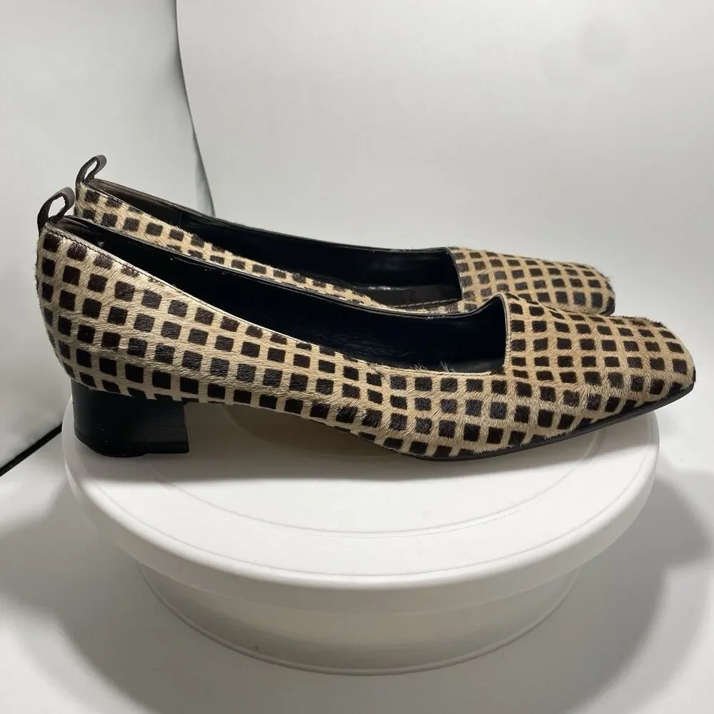 KATE SPADE Made in Italy Checkerboard Calf Hair Square Toe Block Heels 8.5B